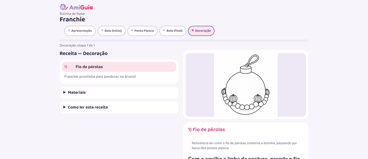 Tela da Decoração mostrando o desenho de referência do cordão de pérolas